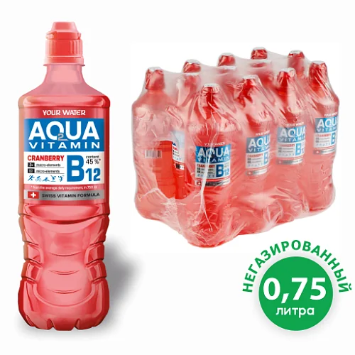 Напиток негазированный Aqua Vitamin, клюква и витамин B12, 0.75 л